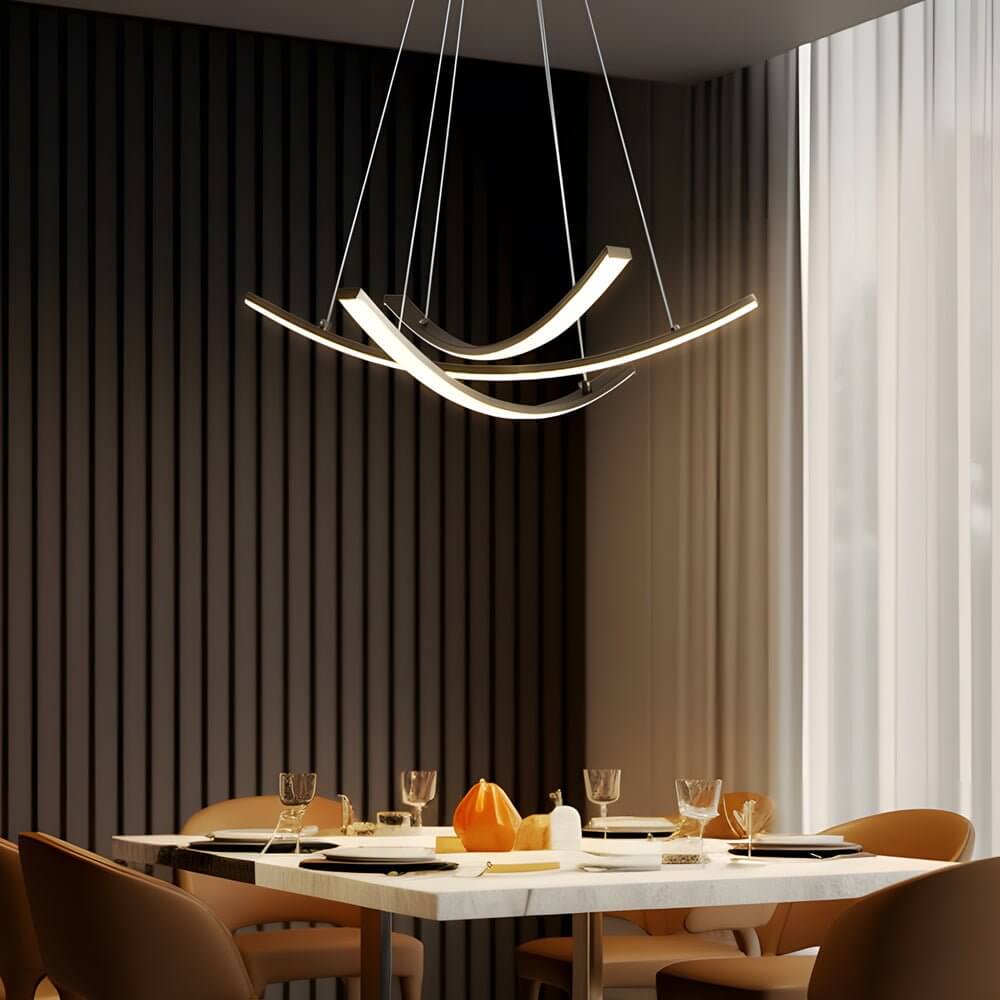 Elegant Curved Copper Strip wide-spectrum LED Pendant Light