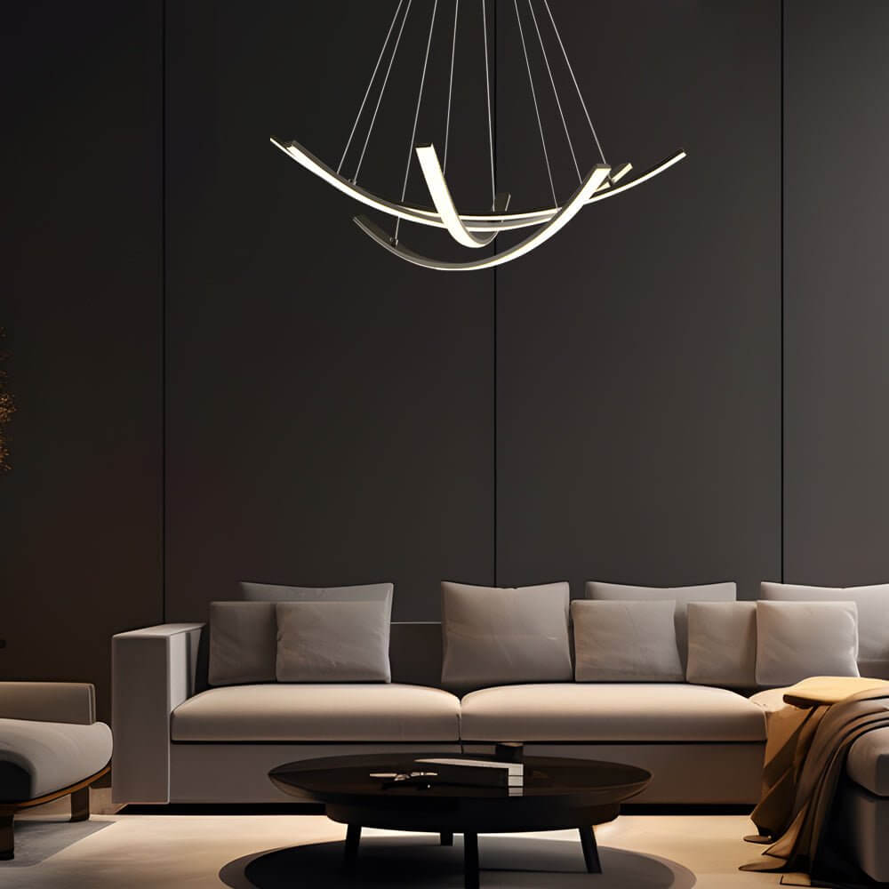 Elegant Curved Copper Strip wide-spectrum LED Pendant Light