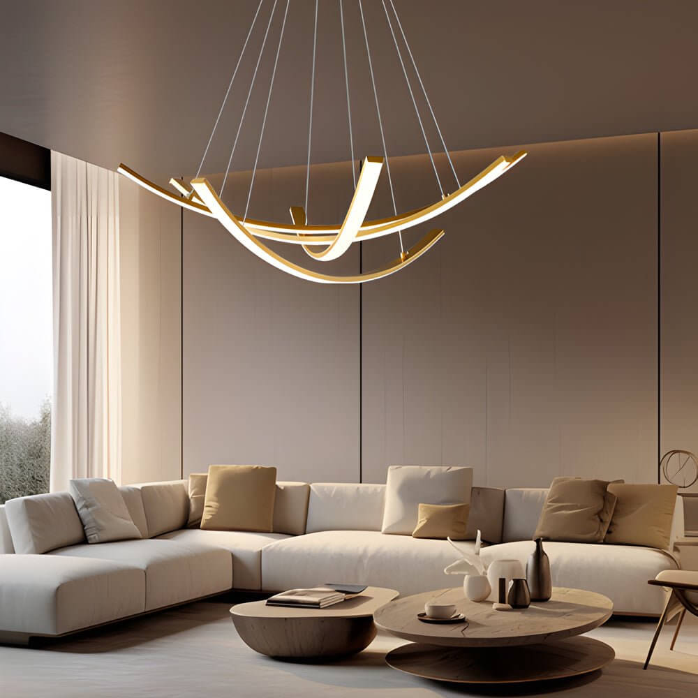 Elegant Curved Copper Strip wide-spectrum LED Pendant Light