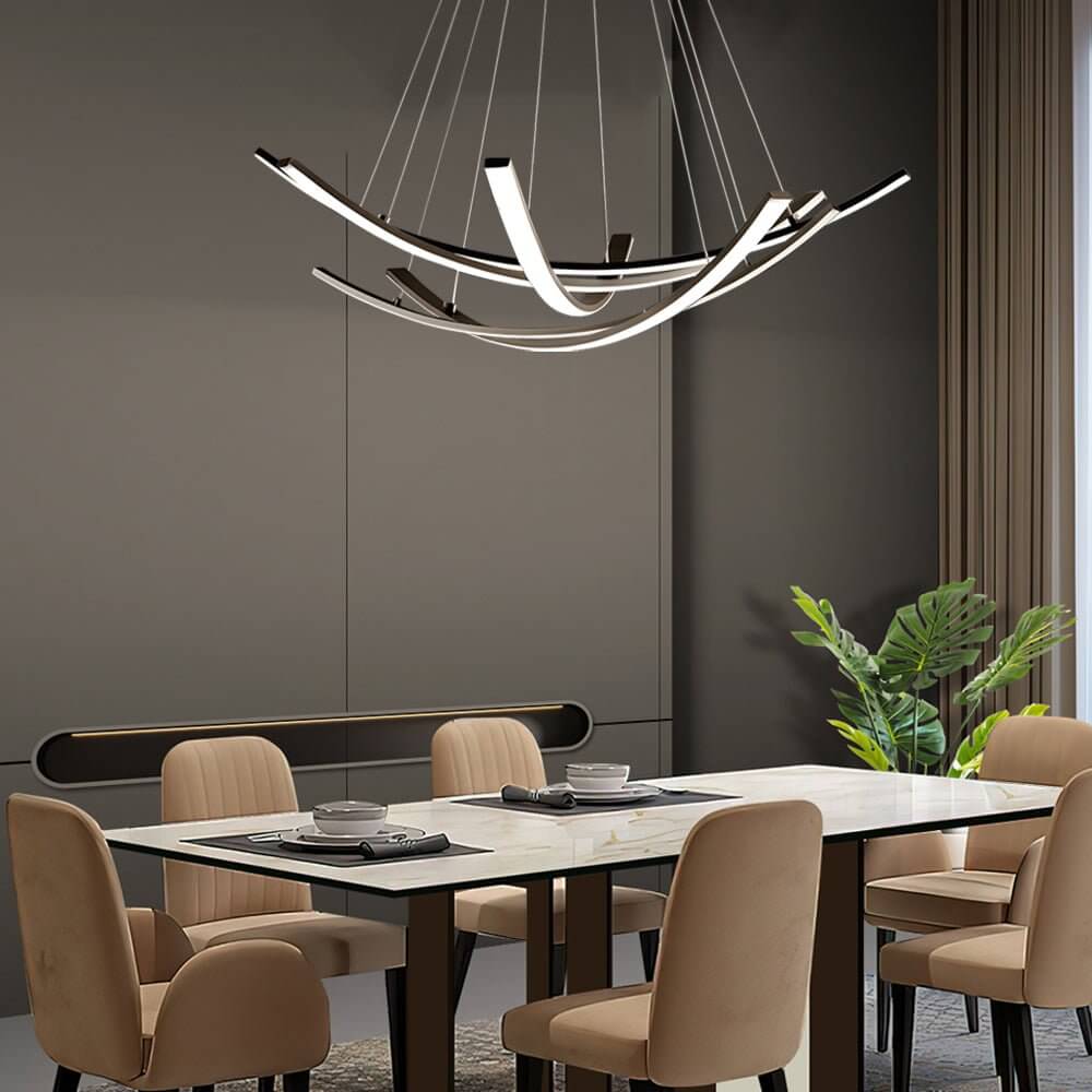 Elegant Curved Copper Strip wide-spectrum LED Pendant Light