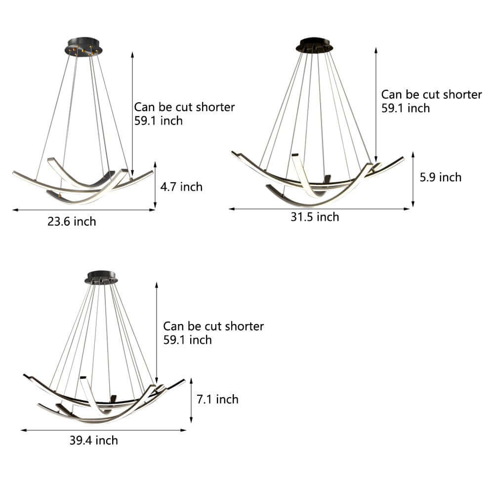 Elegant Curved Copper Strip wide-spectrum LED Pendant Light