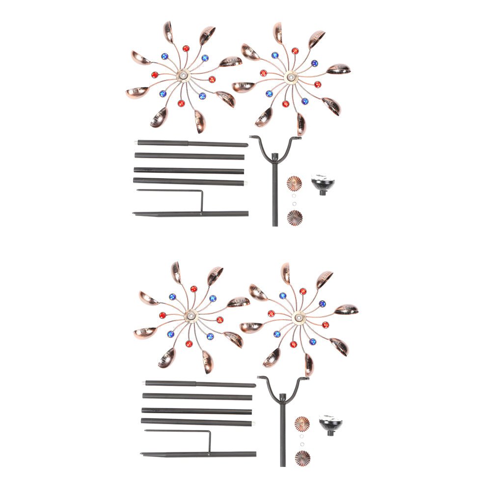 Elegant Vintage Iron Wind Spinner Solar Garden Stake Lights 2Pcs
