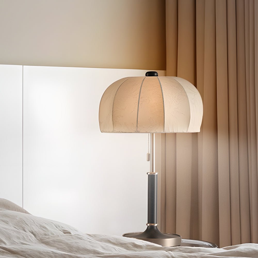 Fabric Table Lamp Vintage Brass Dome Pull Chain Light