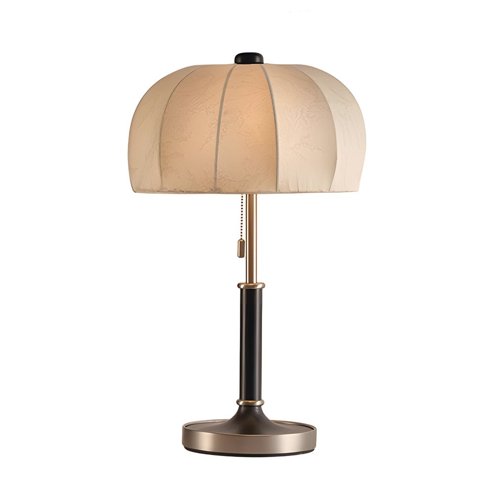 Fabric Table Lamp Vintage Brass Dome Pull Chain Light