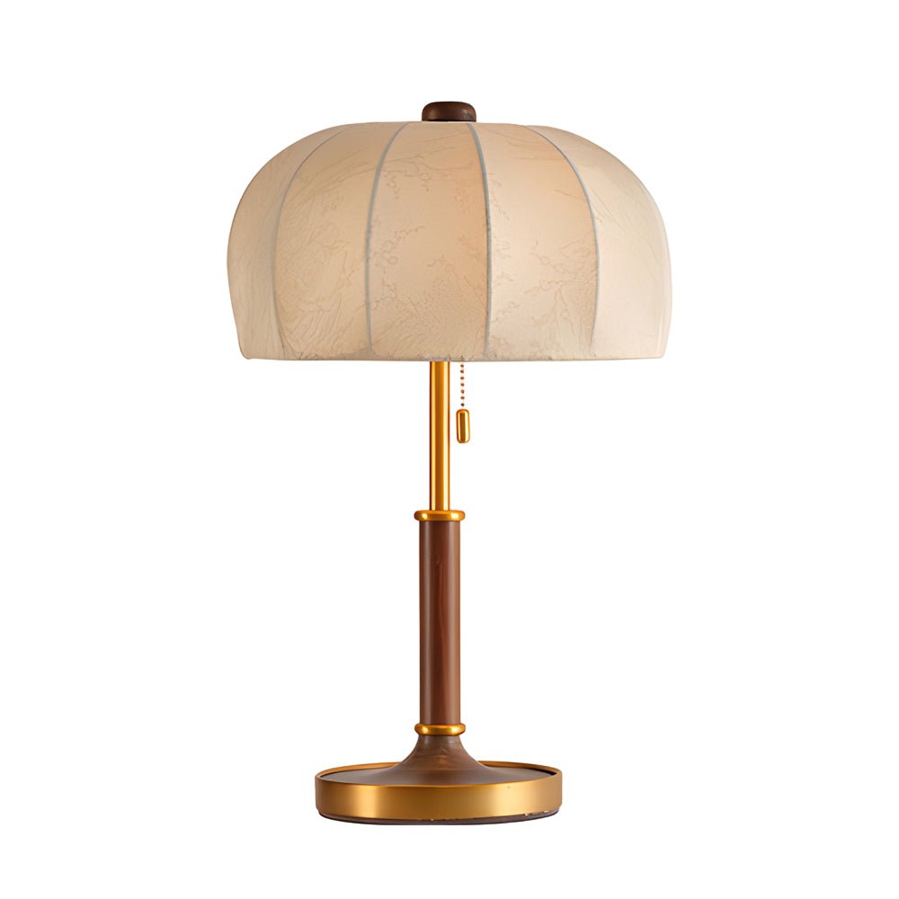Fabric Table Lamp Vintage Brass Dome Pull Chain Light