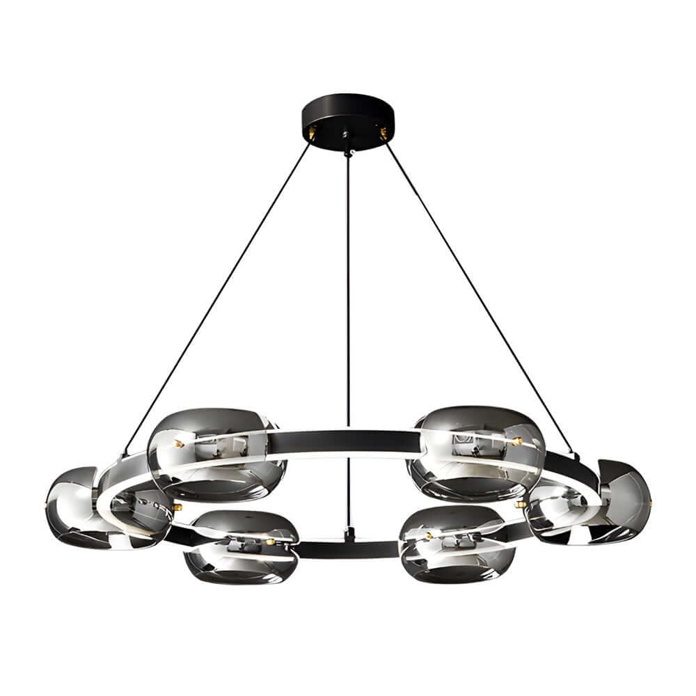 Modern Black Copper Ring and Glass Sphere LED Chandelier