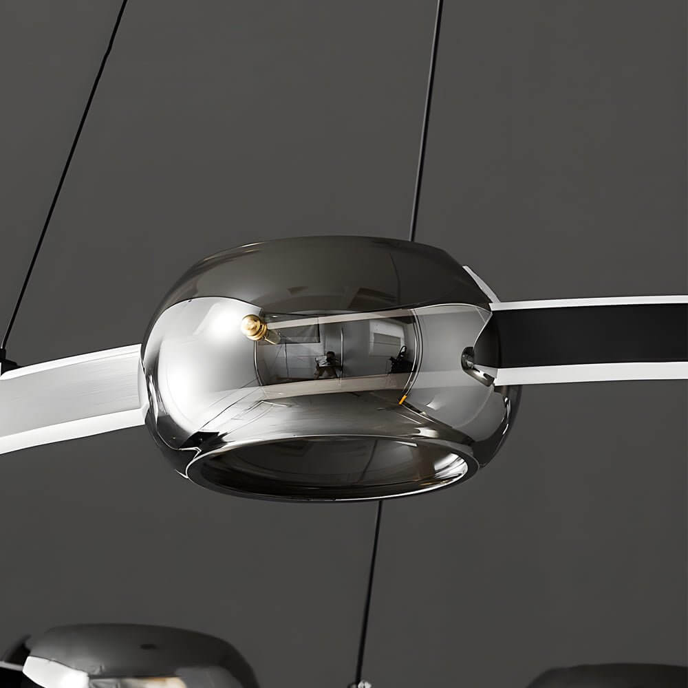 Modern Black Copper Ring and Glass Sphere LED Chandelier