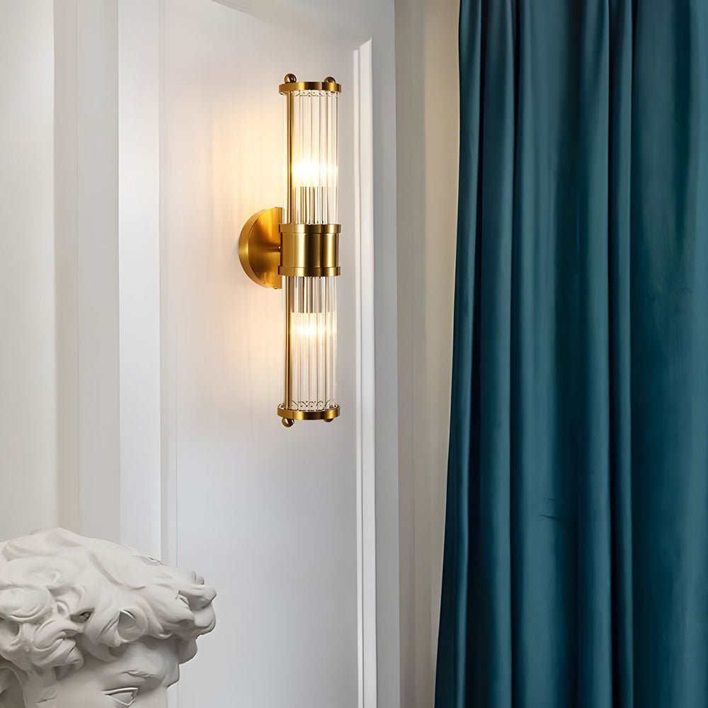 Modern Chrome/Gold Wall Sconce with Cylinder Clear Glass Shade