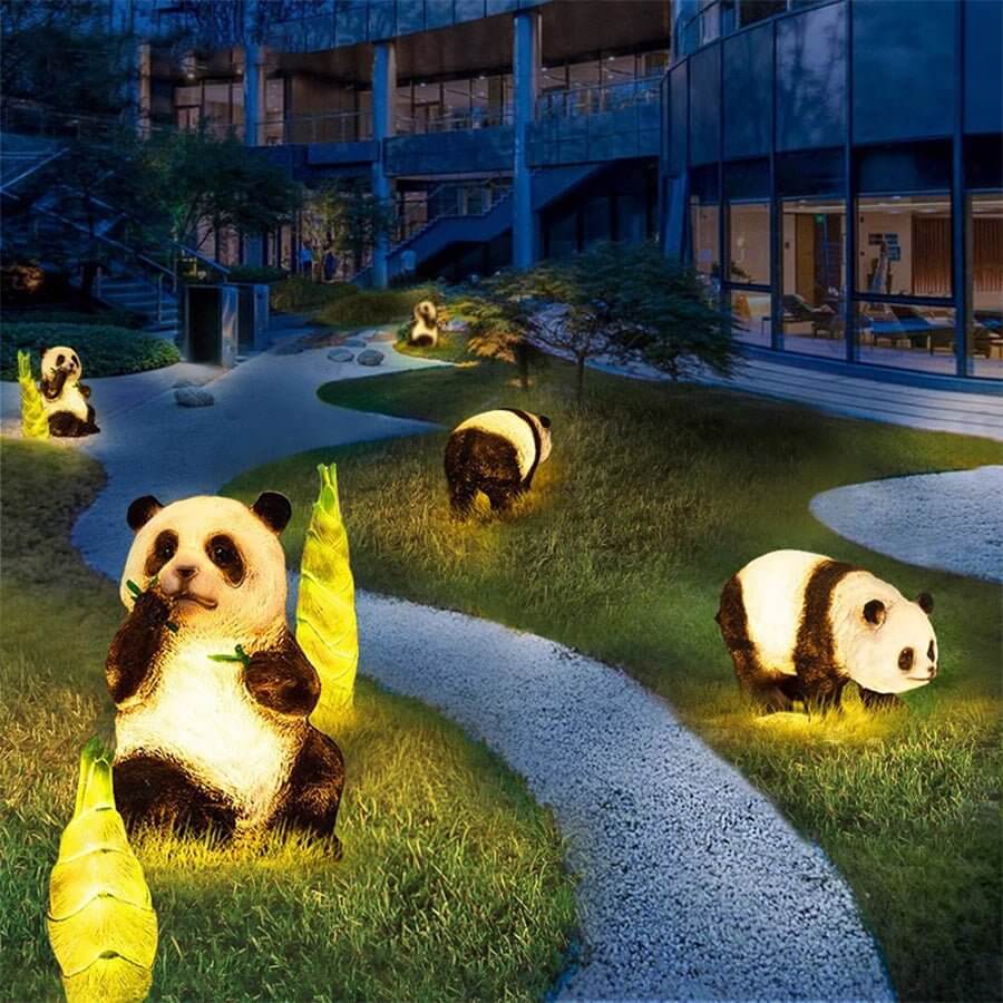 Panda and Bamboo Garden Animal Lamp Modern Outdoor Lawn Decor