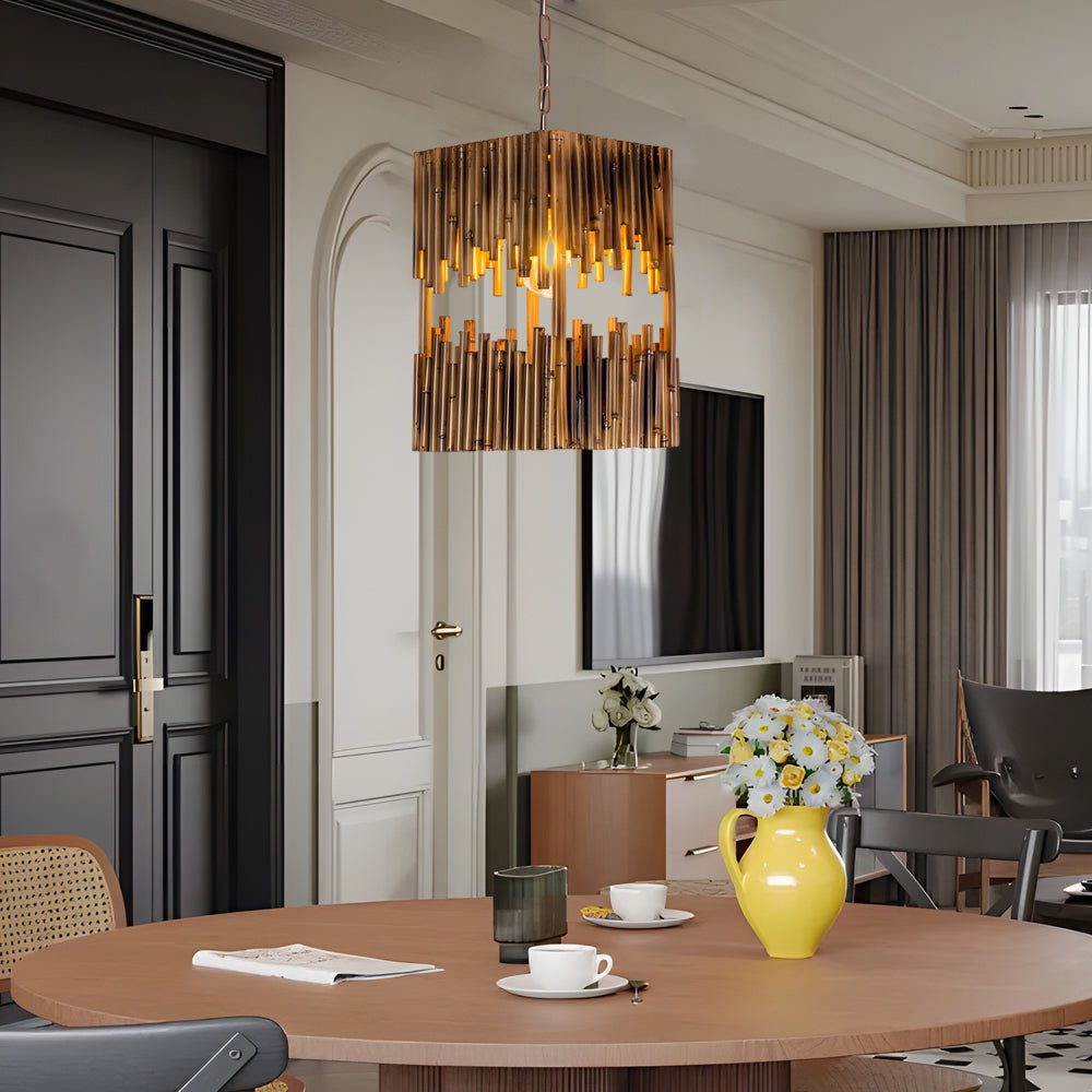 Retro Bamboo Tube Cuboid Pendant Light - 1-Light Suspension Lamp