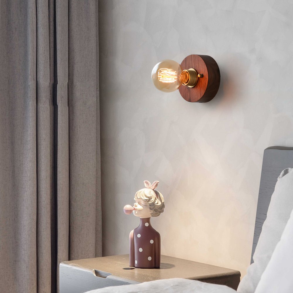Retro Bedside Wall Light Mid-Century Modern Walnut and Brass Light