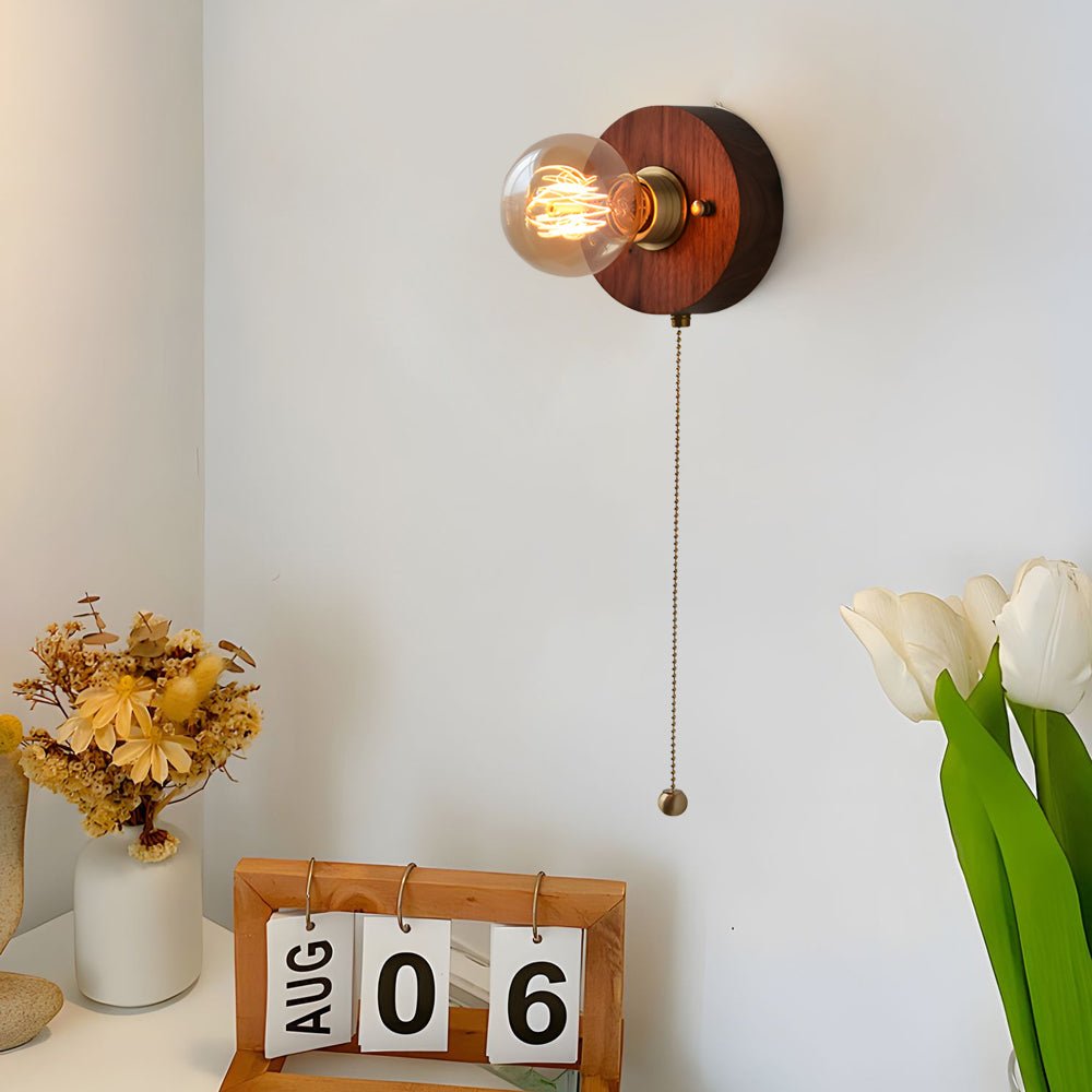 Retro Bedside Wall Light Mid-Century Modern Walnut and Brass Light