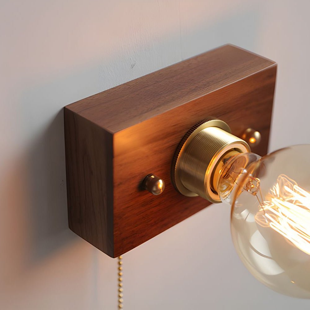 Retro Bedside Wall Light Mid-Century Modern Walnut and Brass Light