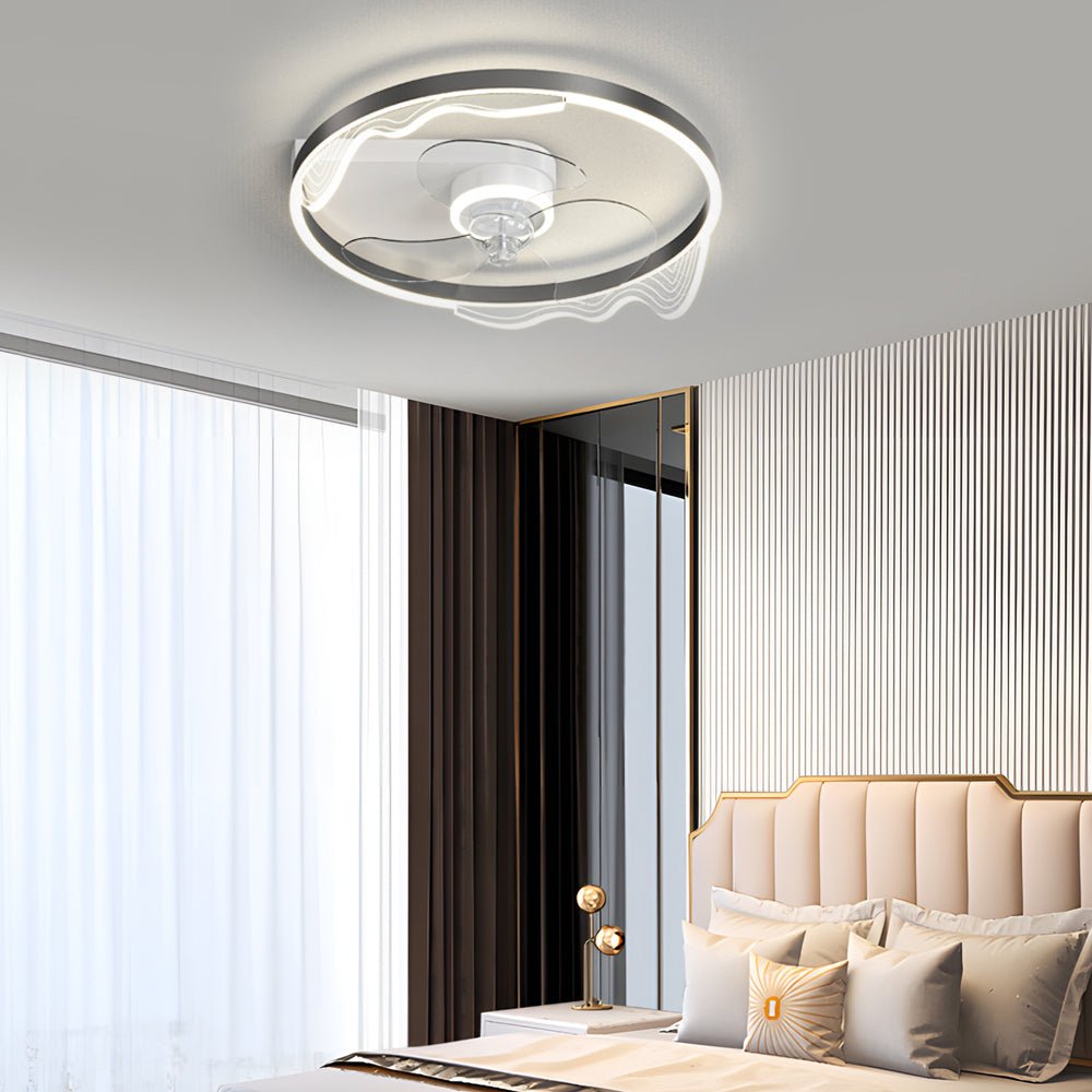Round Acrylic Waves Decor LED Three Step Dimming Modern Ceiling Fan with Lights