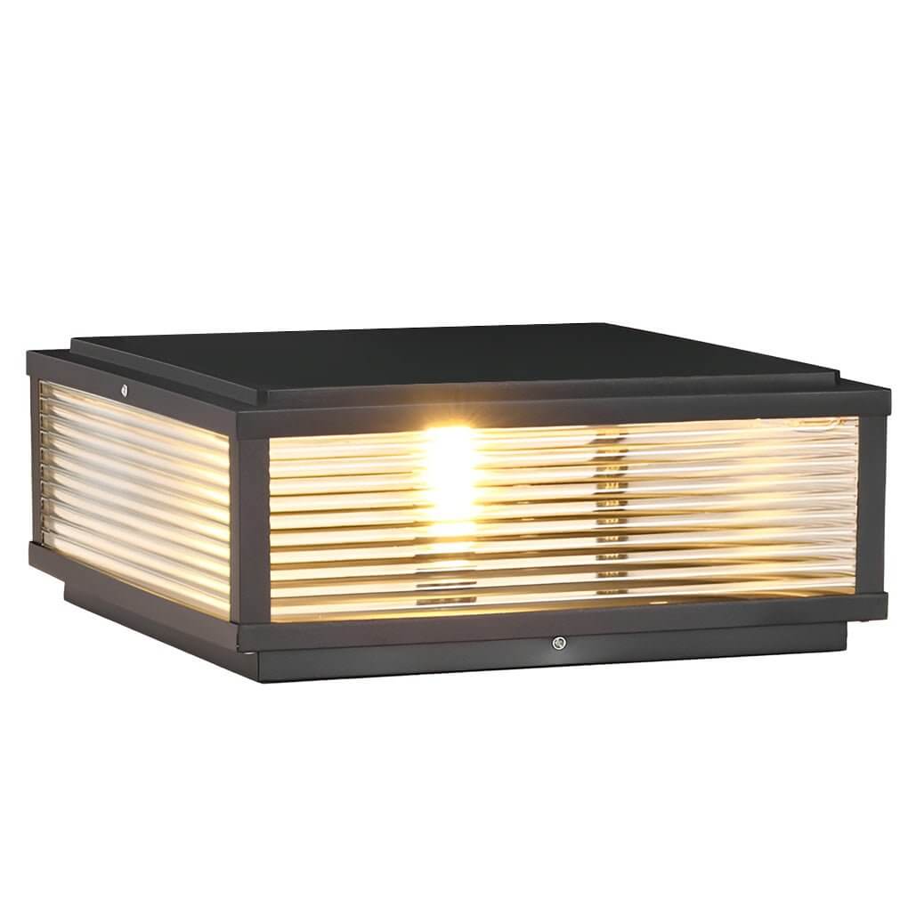 Square Pillar Light Ribbed Glass Outdoor Metal Light