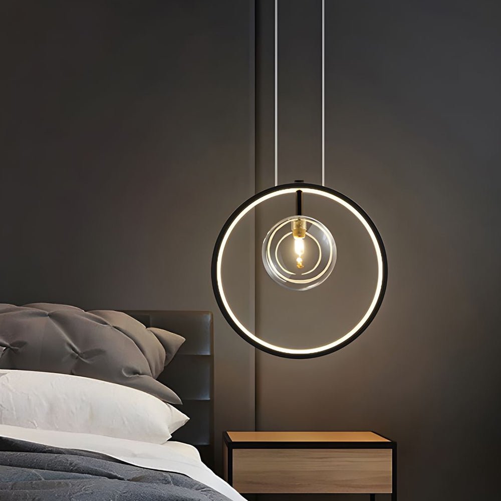 Vertical Ring Pendant Light Black Bubble Glass LED Light