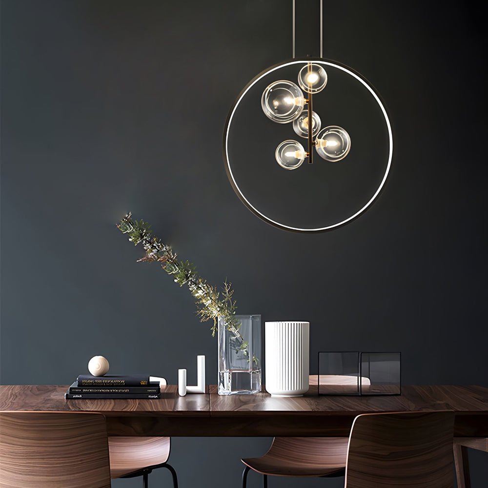 Vertical Ring Pendant Light Black Bubble Glass LED Light