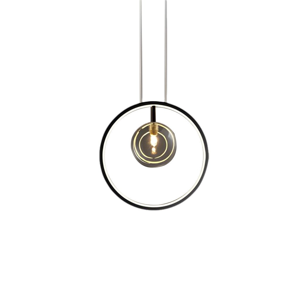 Vertical Ring Pendant Light Black Bubble Glass LED Light