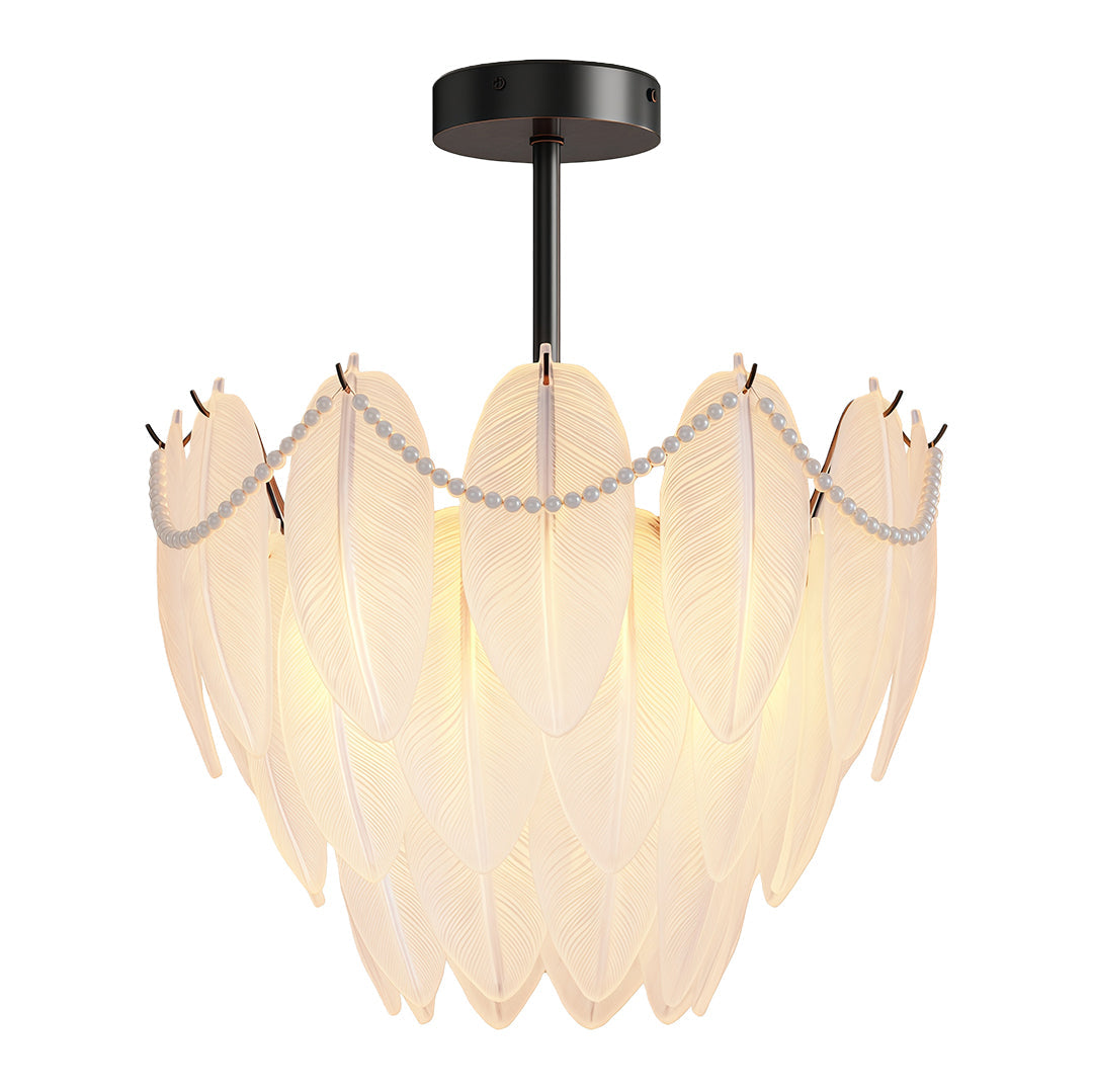 Feathers Chandelier Modern Full-Copper Pearl Ceiling Light