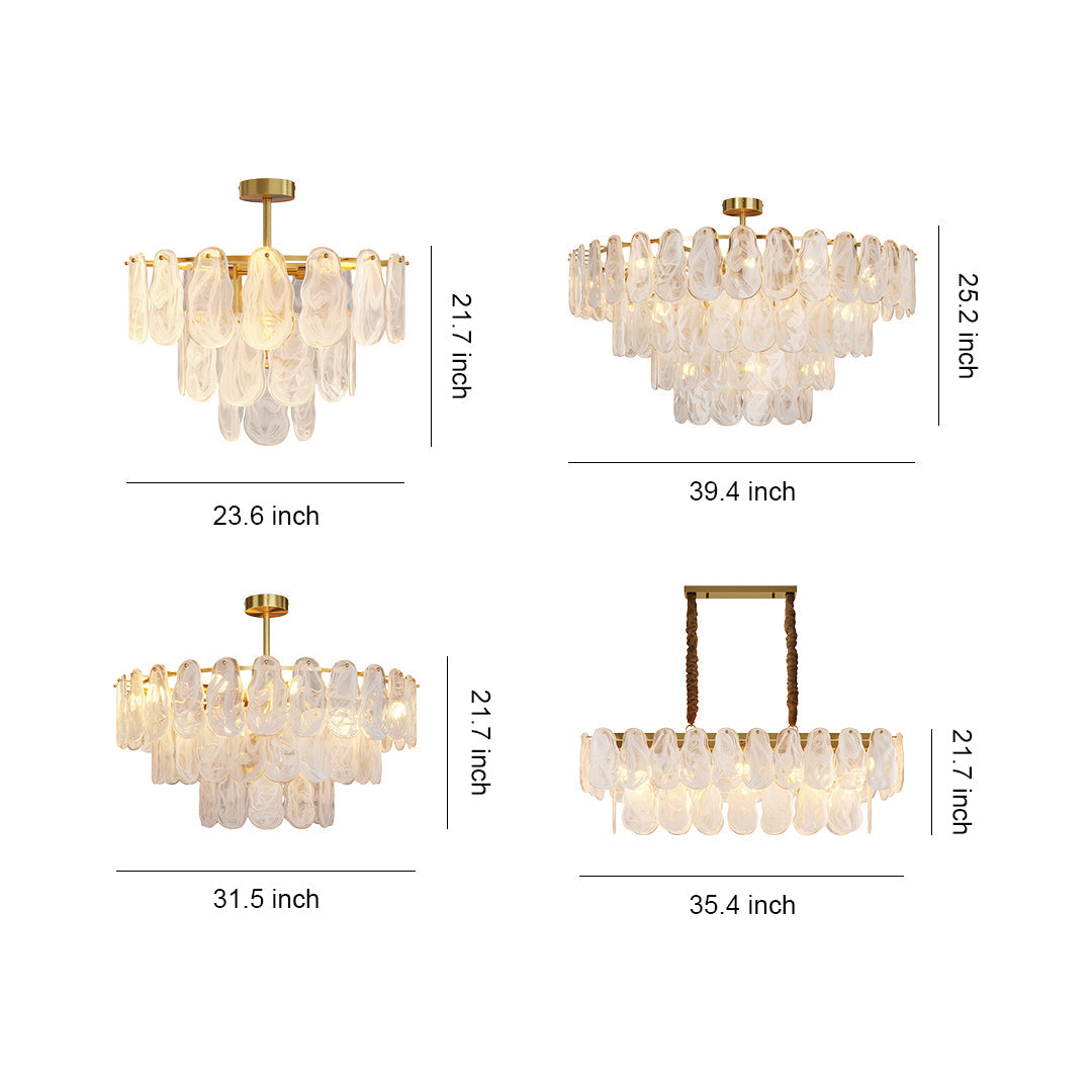 Midcentury Modern Chandelier Full-Copper Glass Ceiling Light