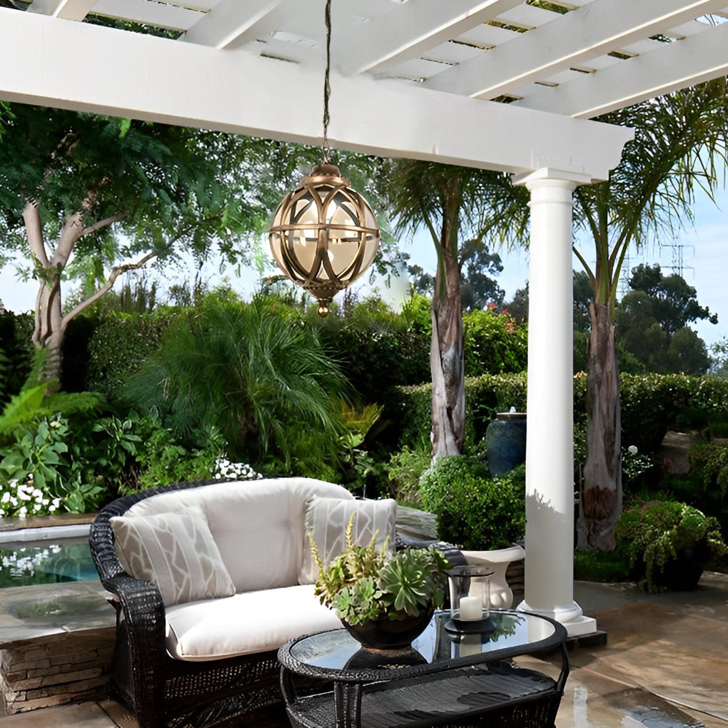 Metal Orb Pendant Light Globe Moisture Proof Outdoor Ceiling Light