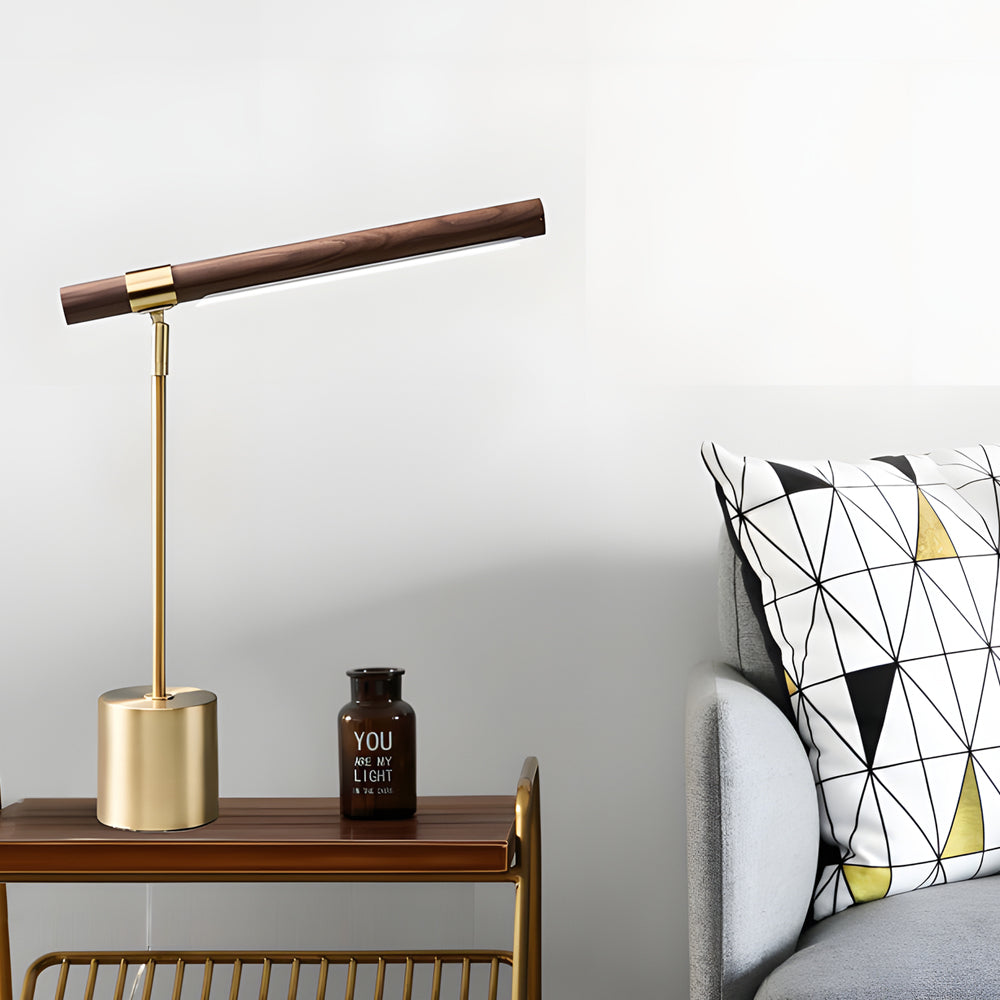 Mid Century Modern Wood and Brass Lamp Linear LED Lamp