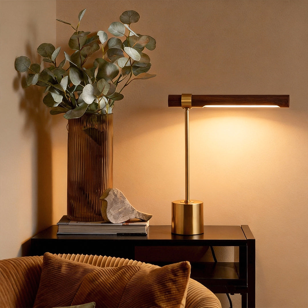 Mid Century Modern Wood and Brass Lamp Linear LED Lamp