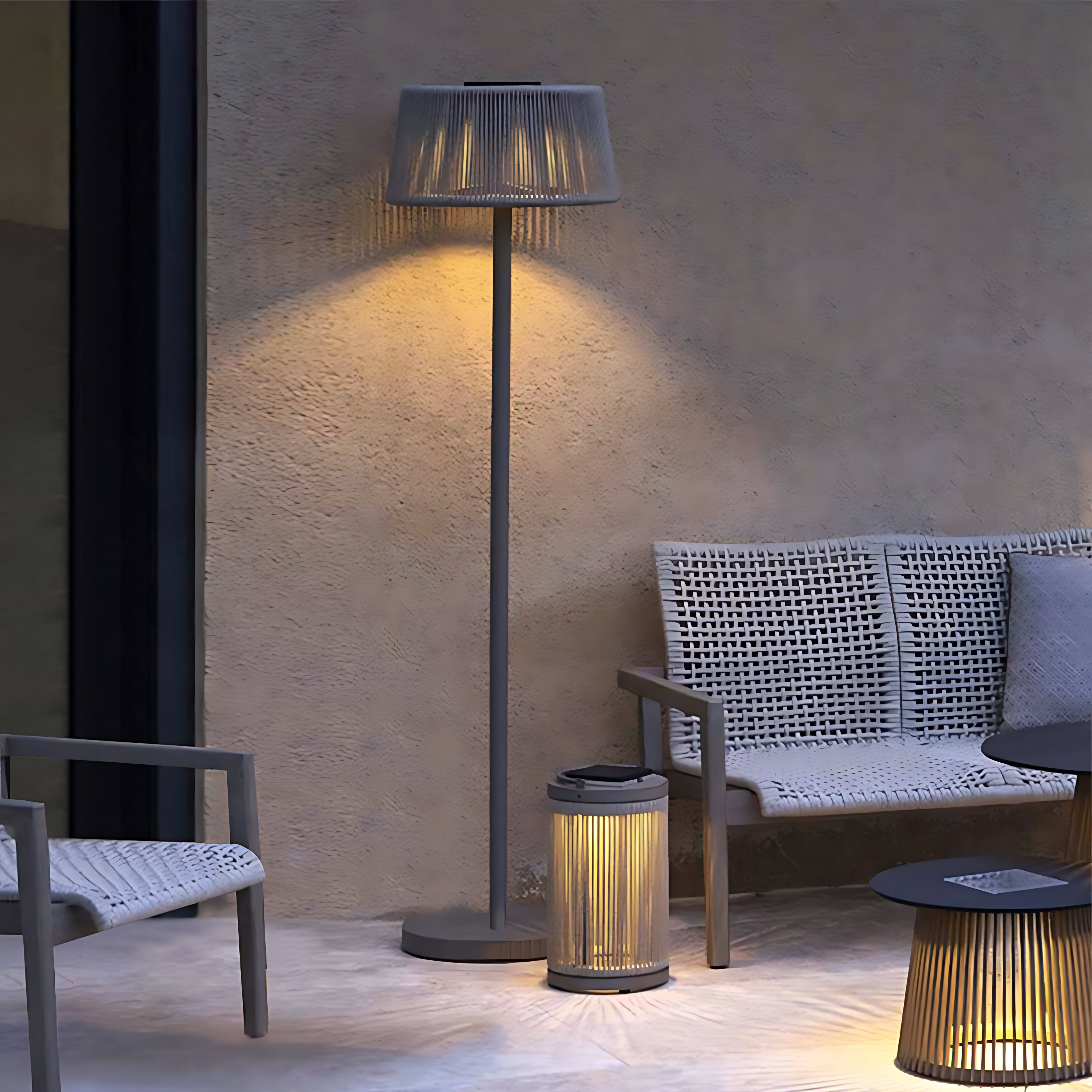 Waterproof Floor Lamp Mid Century Modern Woven Lampshade