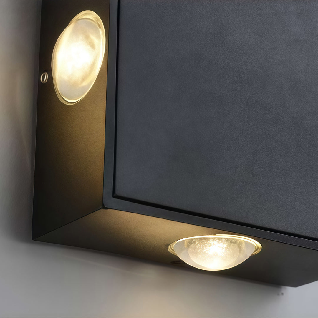 Black Outdoor Sconce Light LED Waterproof Square Quad-Sided Lamp