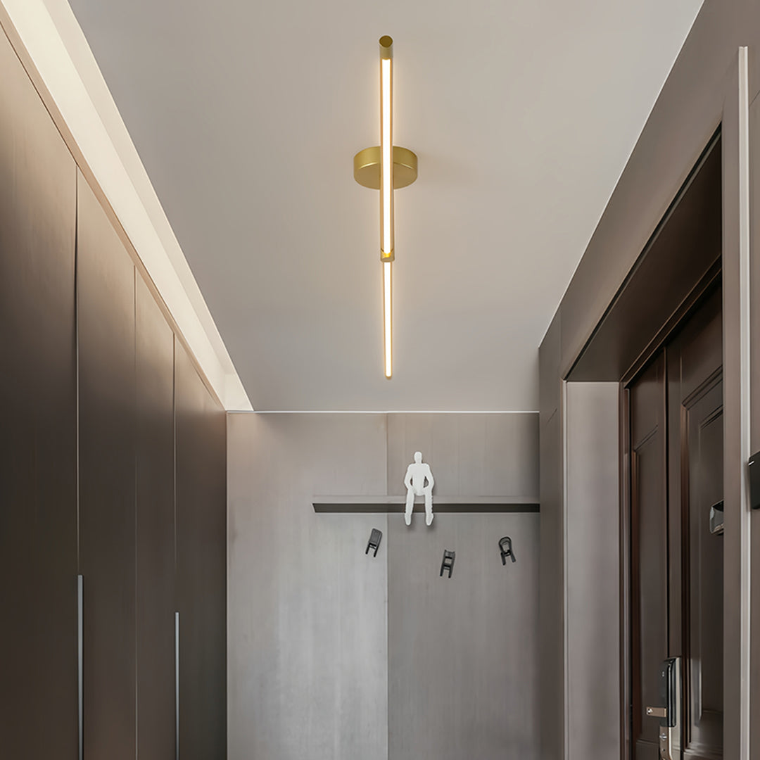 Linear Semi Flush Mount Light Minimalist Black Gold LED Ceiling Lamp