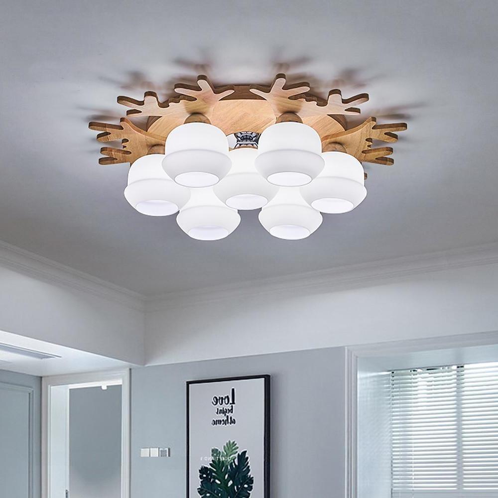 Globe Ceiling Lamp Nordic Style Wooden Glass LED Light