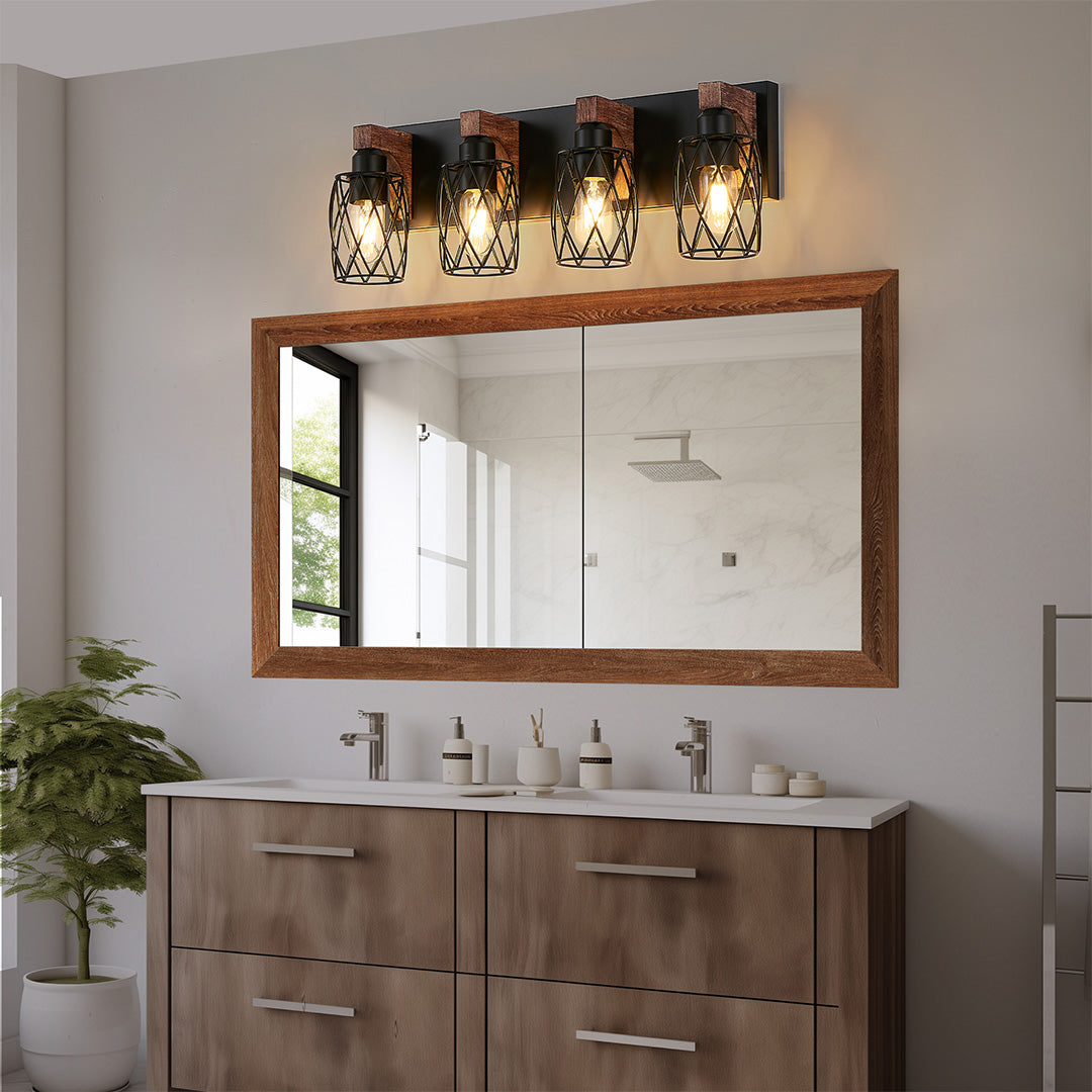 Black Vanity Bathroom Lights Metal Cage Mirror Lamp