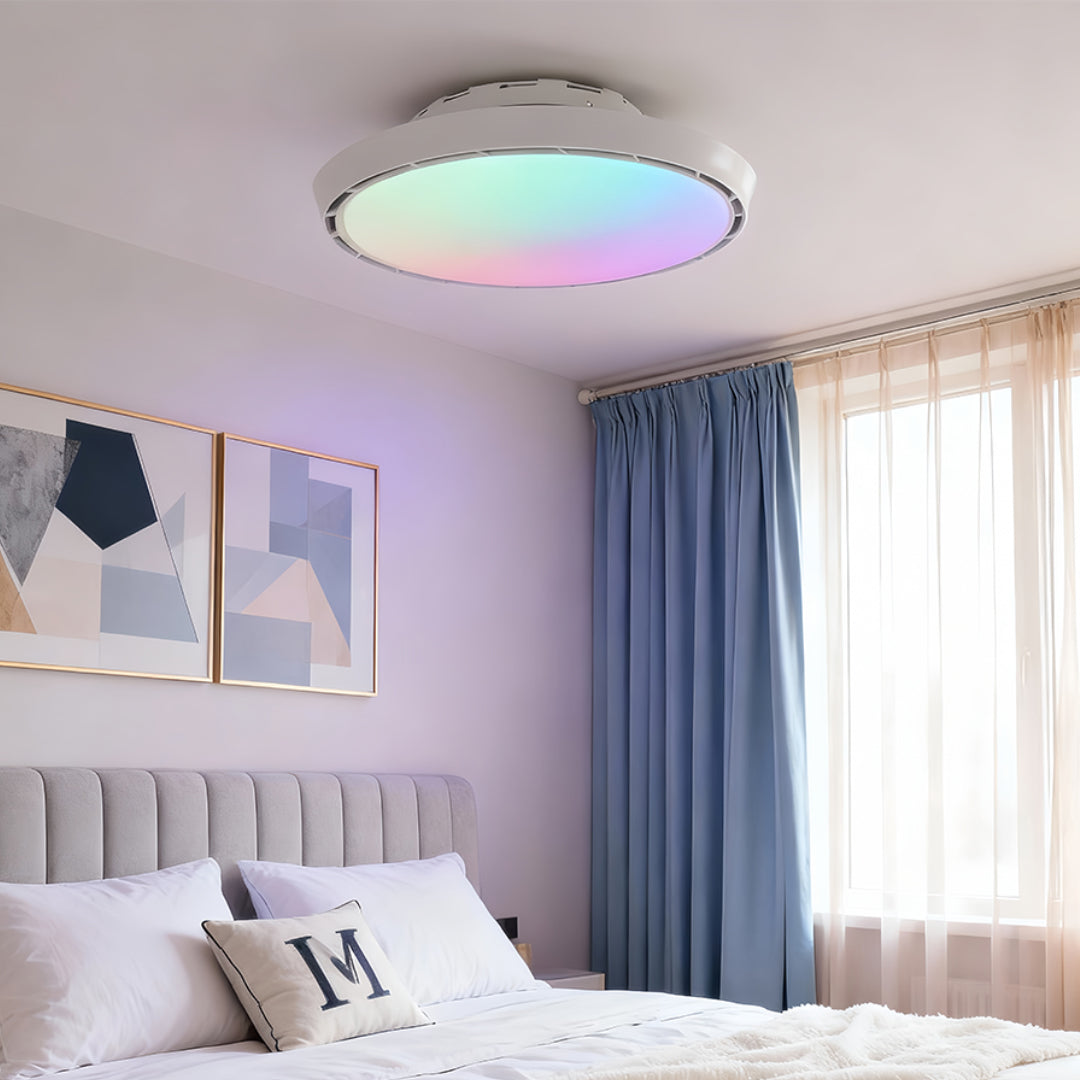 Ceiling Fan Modern with Light LED Simple Round Leafless Dimmable Lamp