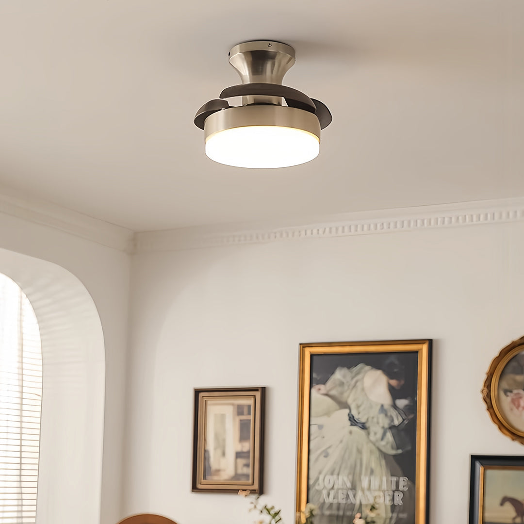 Silver Ceiling Fan with Light French Retro Hardware 3-Blade Fan Lamp