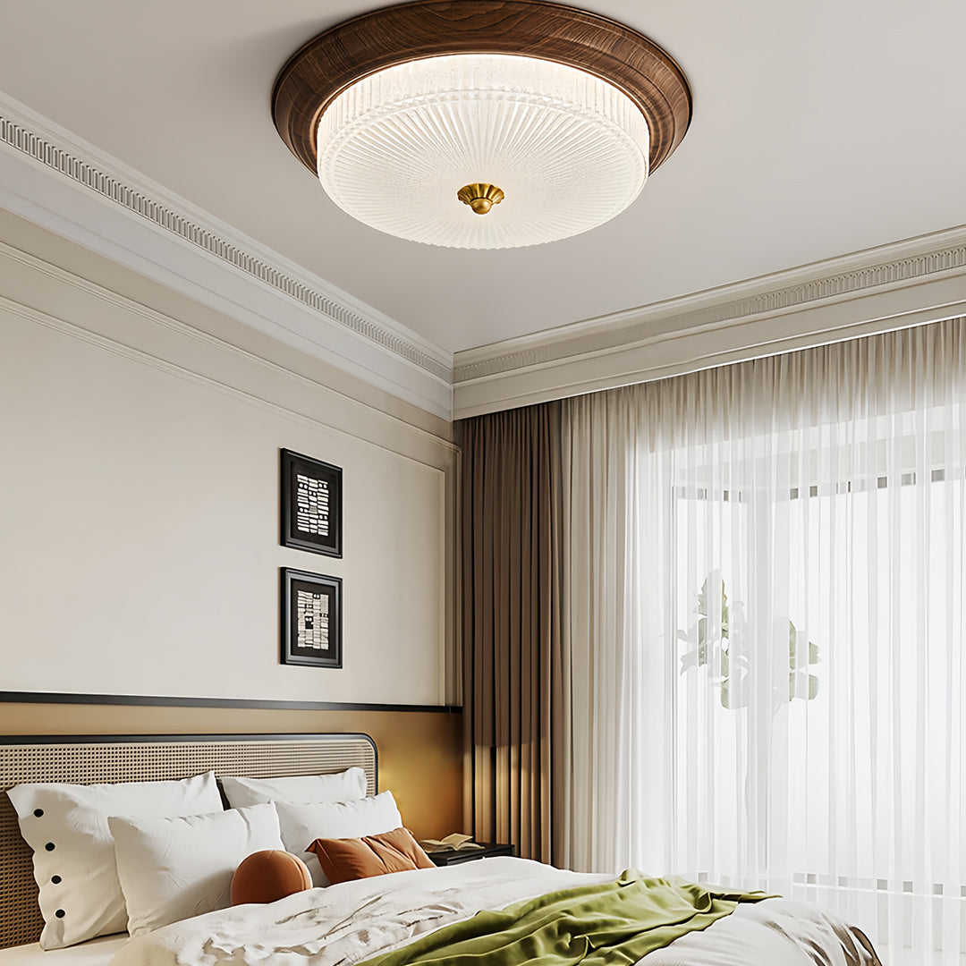 Vintage Art Deco Flush Mount Ceiling Light wide-spectrum Walnut Light