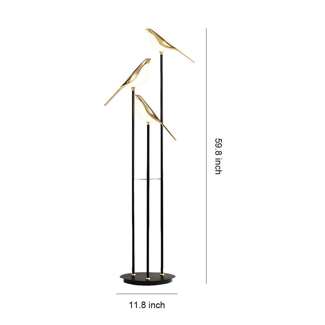 Bird Floor Lamp with 3 Heads Contemporary Artistic Accent Lamp