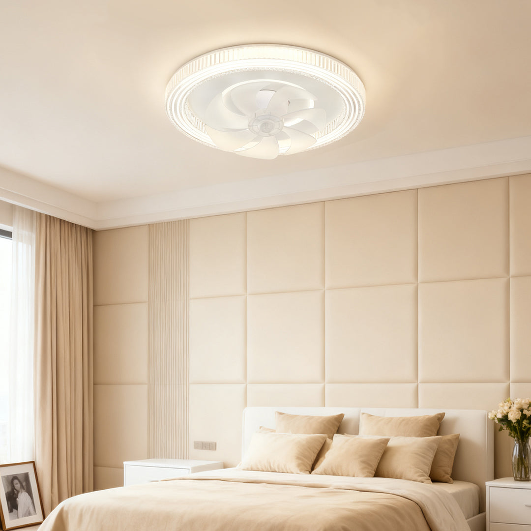 Circular Ceiling Fan with Light White Finish Simple LED Lamp