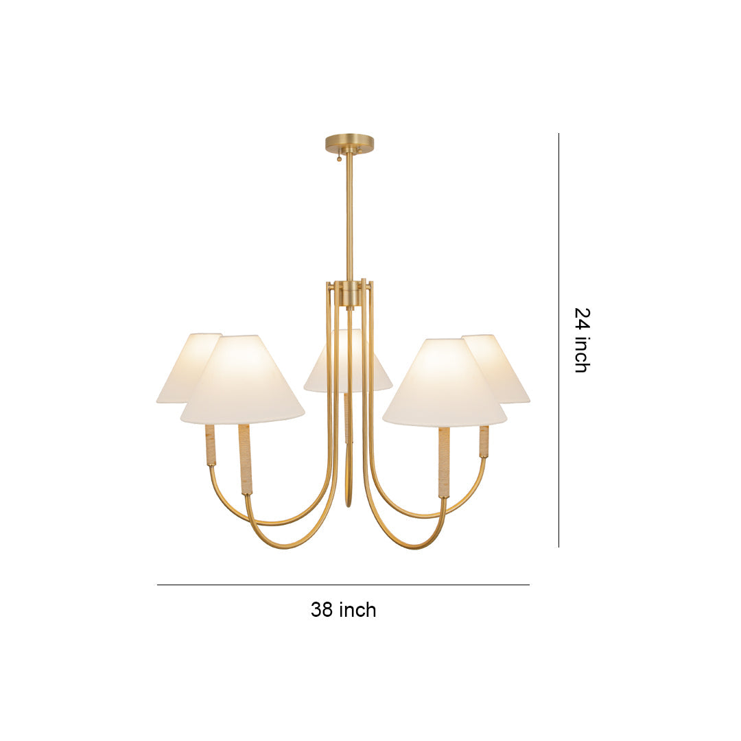 Cloth Shade Chandelier Gold Fabric Ceiling Light