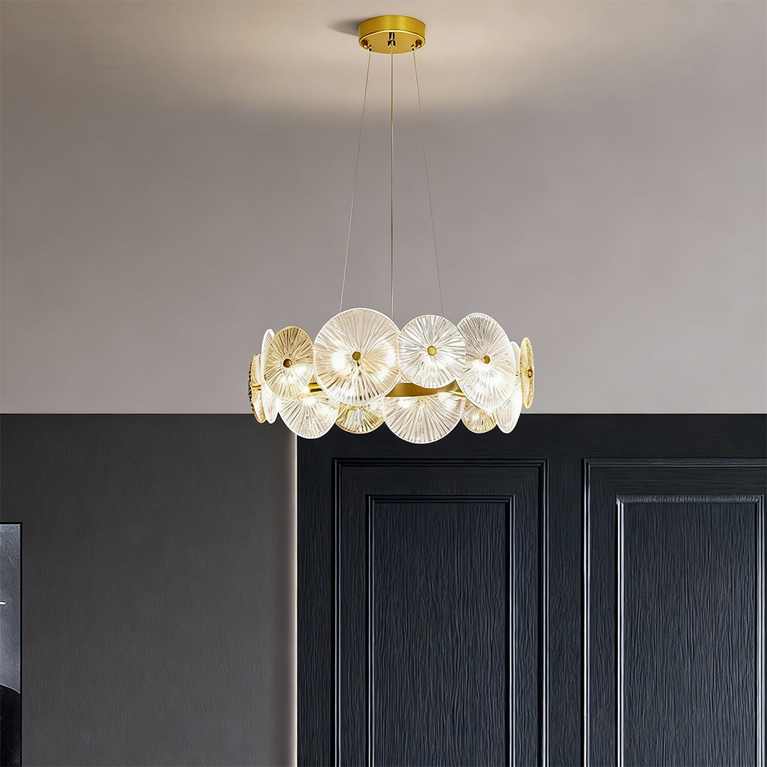 Large Glass Chandelier Silver Iron Frame & Clear Glass Ceiling Light