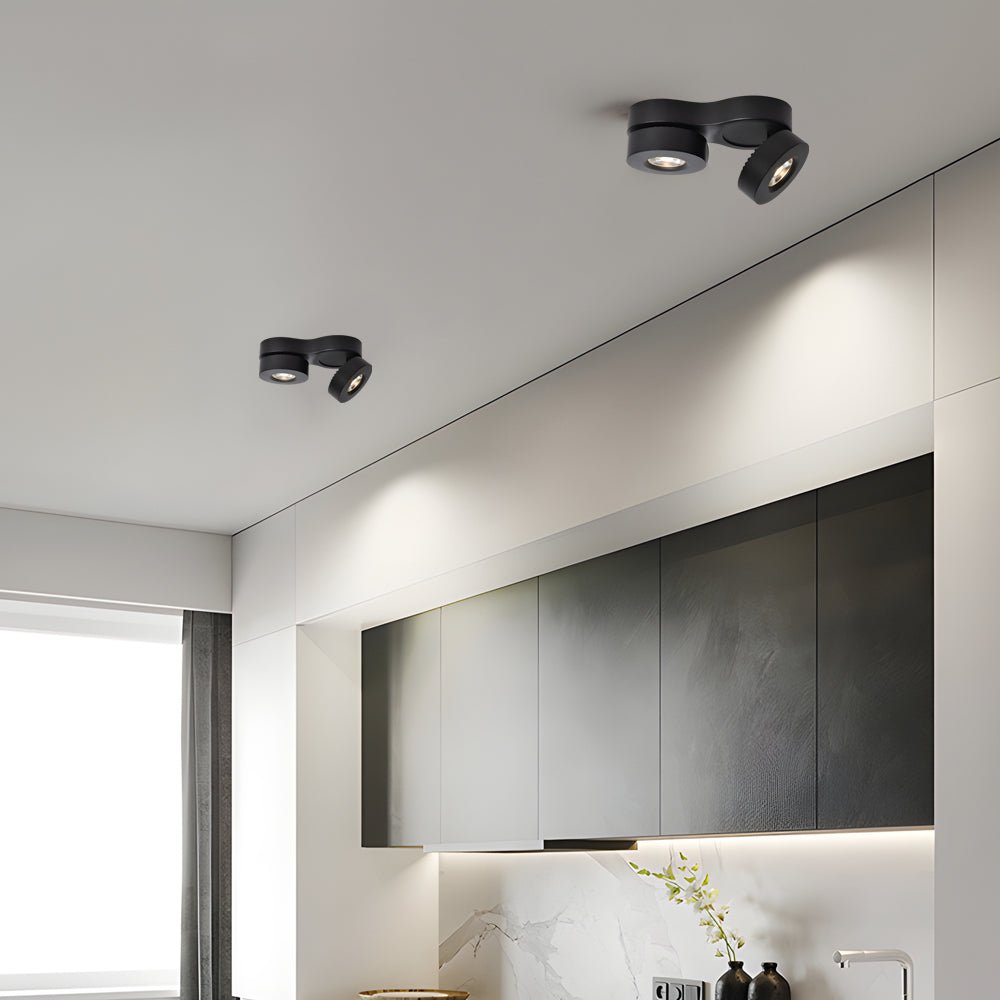 [Open-Box]Modern Double Head Rotating Folding Ceiling-Mounted Spotlight in Black/White