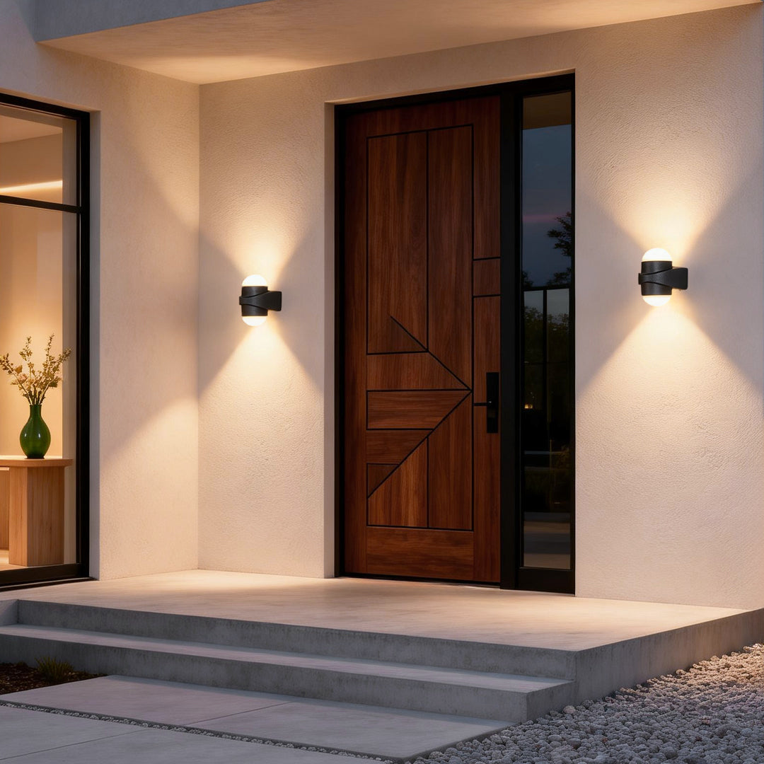 Modern Double Heads Wall Sconce Waterproof LED Black Outdoor Light