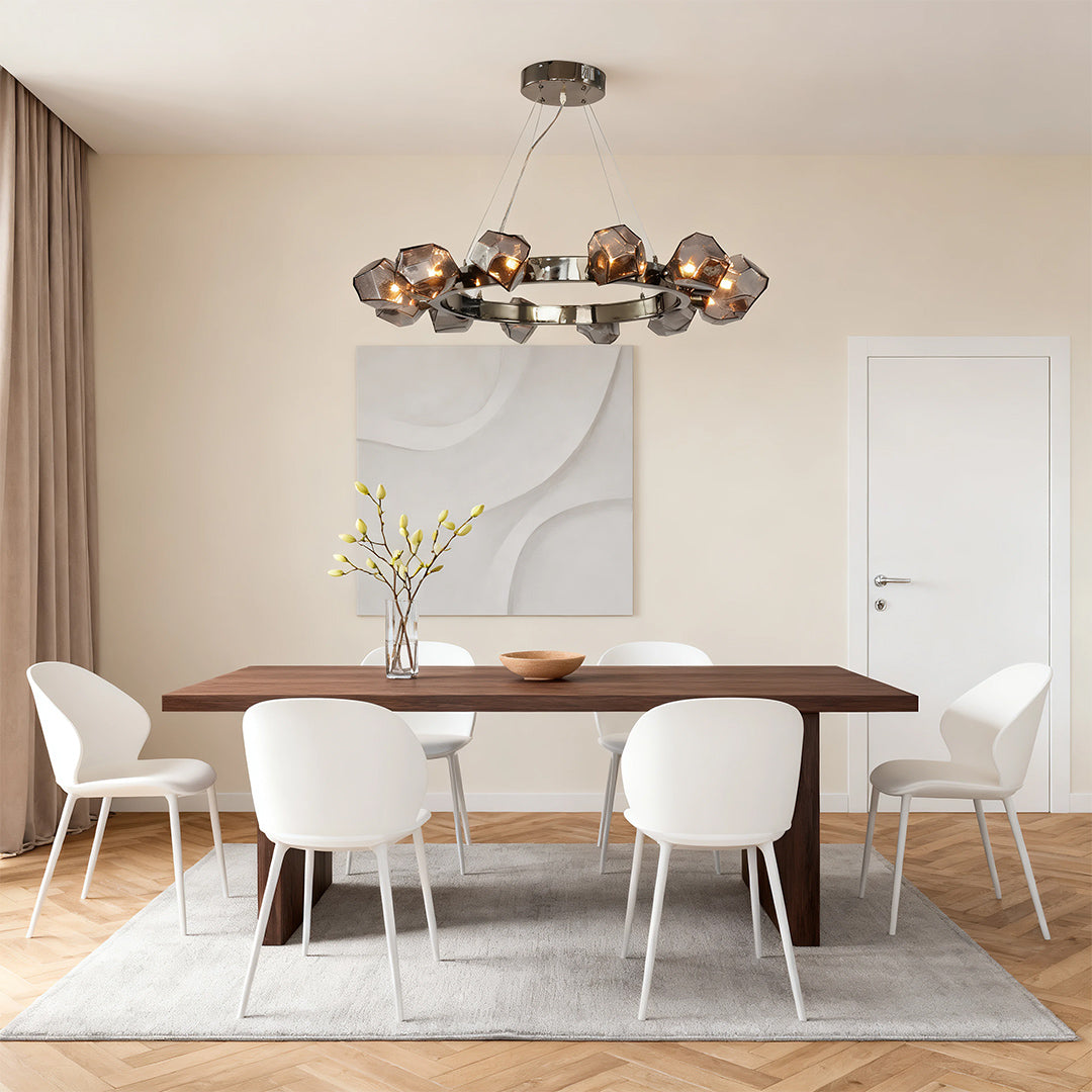 Black Round Chandelier with Geometric Glass Shades Ceiling Light