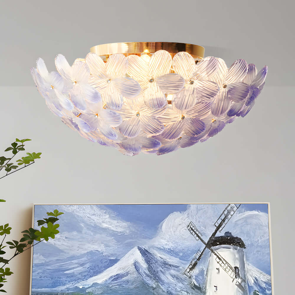 Glass Semi Flush Mount Ceiling Light French Petal Light