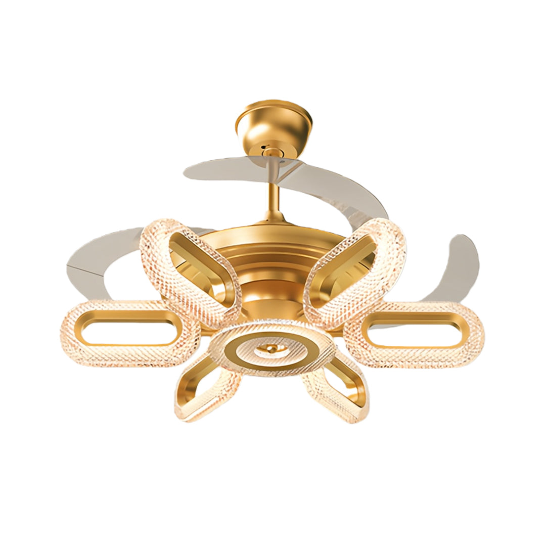 Gold Ceiling Fan with Light LED Iron Brightness Ceiling Fan Lights