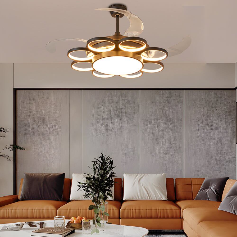 Modern Gold Ceiling Fan with Light Invisible Silent LED Lamp
