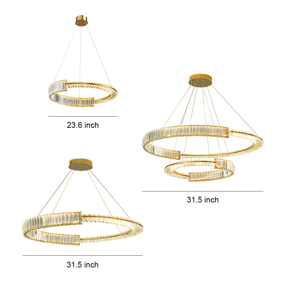 Gold Crystal Chandelier Dimmable LED Modern Ring Ceiling Light