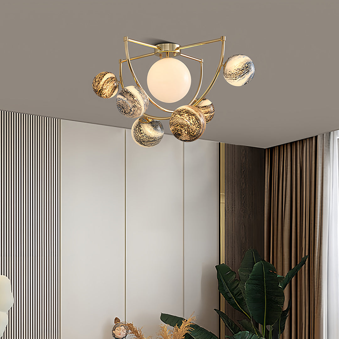 Gold Semi Flush Ceiling Light Minimalist Planet Art Creative Light