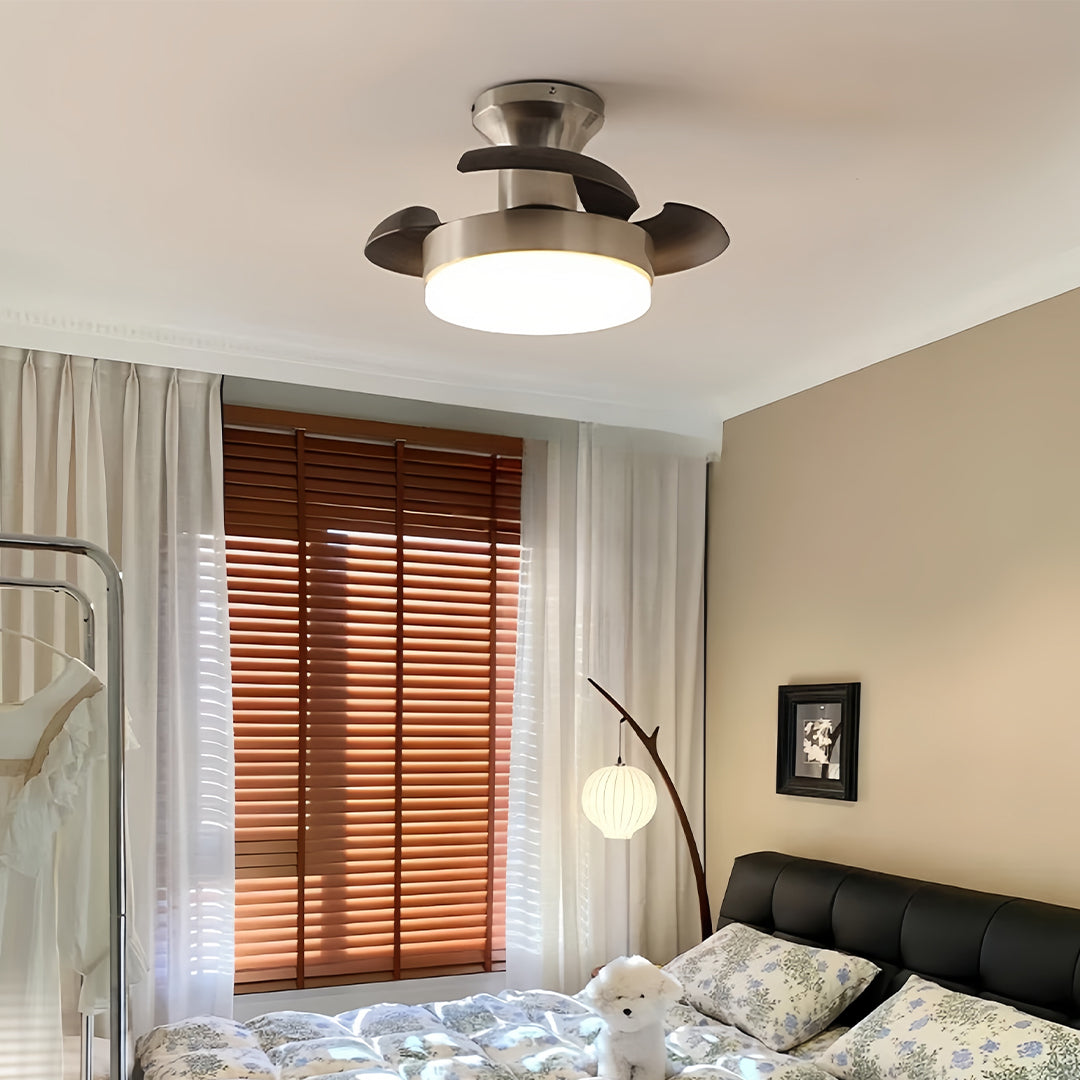 Silver Ceiling Fan with Light French Retro Hardware 3-Blade Fan Lamp
