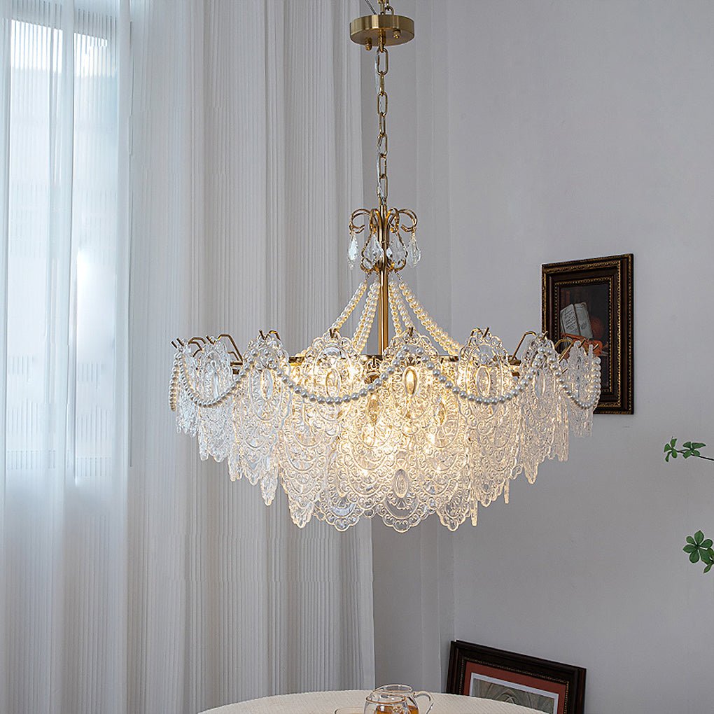Modern Minimalist Exquisite Ornate Glass Tricolor LED Chandelier for Living Room