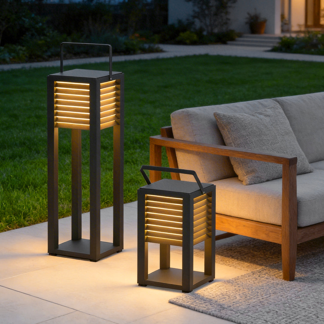 Modern Outdoor Floor Lantern Waterproof Black Portable Light